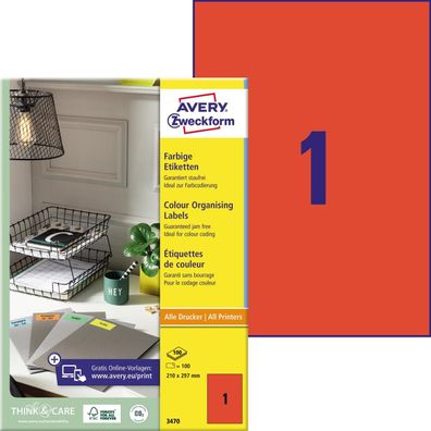 AVERY Zweckform Universal-Etiketten, 210 x 297 mm, rot