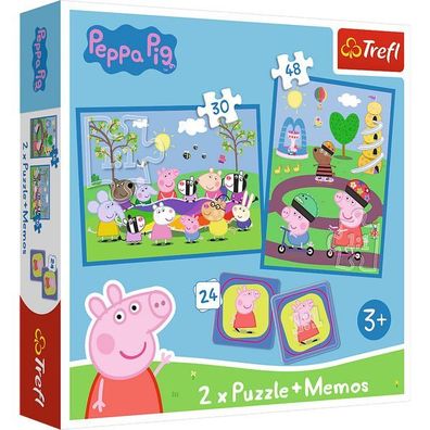 TREFL 93331 Puzzle 2in1 + Memo Peppa Pig - 34 + 48Teile 2x12 Memokarten