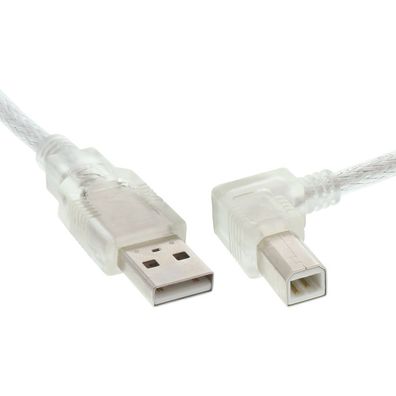 InLine® 34521R USB 2.0 Kabel, A an B rechts abgewinkelt, transparent, 3m