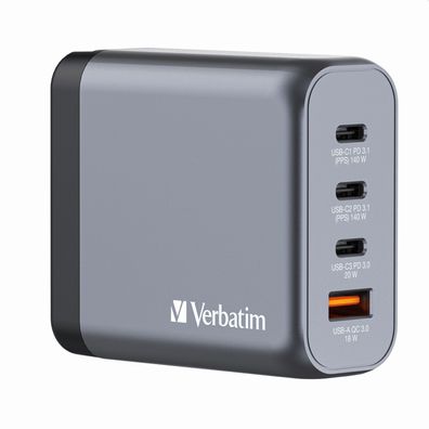 Verbatim 32203 GaN-Ladegerät 140W, 1x USB-A , 3x USB-C, grau