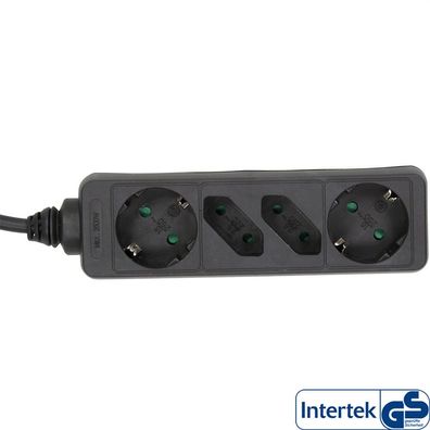 InLine® 16441 Steckdosenleiste, 4-fach, 2x Schutzkontakt + 2x Euro, 1,5m, schwarz