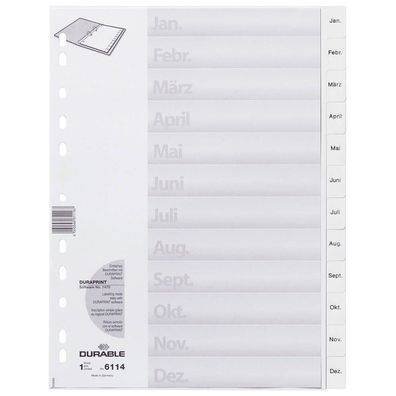Durable 6114-02 Ordnerregister DIN A4 Vollformat Jan.-Dez. weiß 12-teilig