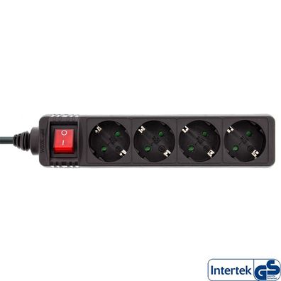 InLine® 16441D Steckdosenleiste, 4-fach Schutzkontakt, mit Schalter, 1,5m, schwarz