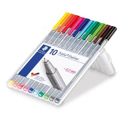 Staedtler® 334 SB10 Feinschreiber triplus® - 0,3 mm, Aufstellbox, 10 Farben