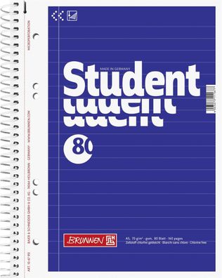 Brunnen 1067951 Collegeblock Student A5 20-linig Deckblatt: blau