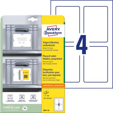 Avery Zweckform® 8001-20 8001-20 Träger-Etiketten - 120 x 80 mm, weiß/hellgrau,