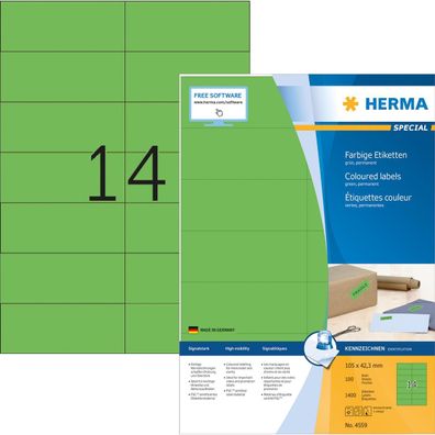 HERMA Etiketten A4 grün 105x42,3mm Papier matt 1400 St
