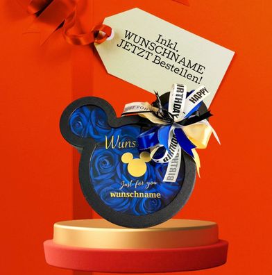 Geschenk Blumen/Box Mickey Mouse in Schwarz|inkl. Wunschname|Inkl. Gratis Versand