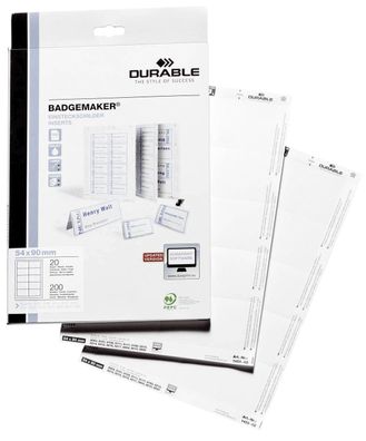 Durable 1460 02 BADGEMAKER® Einsteckschilder - 61/122?x?210?mm, weiß