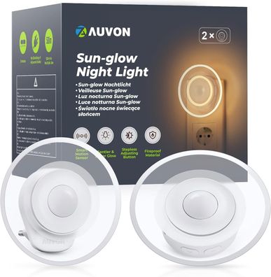 AUVON Sun-Glow Nachtlicht 2er-Set, LED mit Bewegungssensor, 1-50 lm, dimmbar