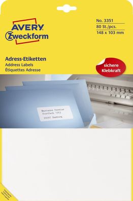 Avery Zweckform® 3351 3351 Adress-Etiketten für Schreibmaschine (Papier matt, 80