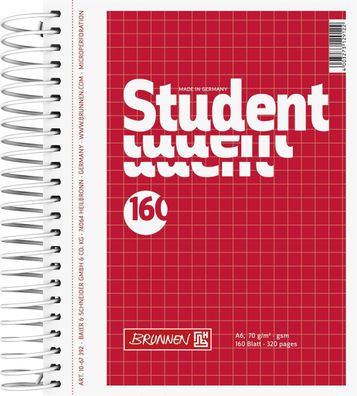 Brunnen 1067392 Collegeblock Student A6 5 mm kariert Deckblatt: rot