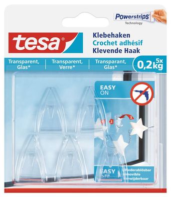 tesa 77734-00000-00 tesa Klebehaken, 5 Stück, für transparente Oberflächen und