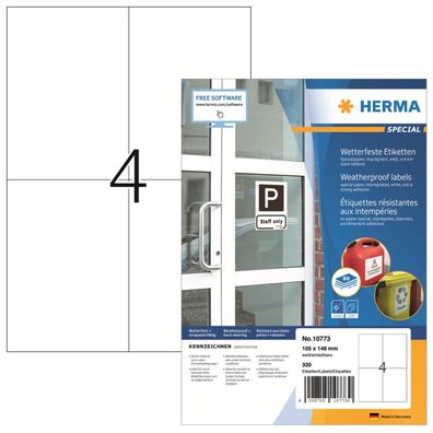 HERMA 10773 320 HERMA wetterfeste Etiketten weiß 105,0 x 148,0 mm