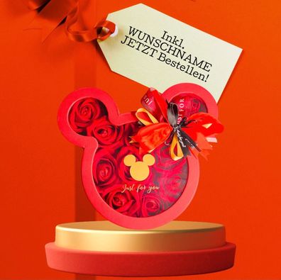 Geschenk Blumen/Box Mickey Mouse in Rot|inkl. Wunschname inkl. Gratis Versand