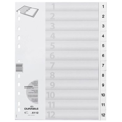 Durable 6112-02 Ordnerregister DIN A4 Vollformat 1-12 weiß 12-teilig