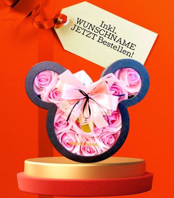 Geschenk Blumen/Box Mickey Mouse in Schuwarz|inkl. Wunschname inkl. Gratis Versand