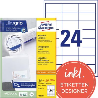 AVERY Zweckform Universal-Etiketten, 64,6 x 33,8 mm, weiá