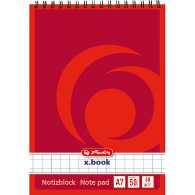 herlitz Spiralnotizblock x. book, DIN A7, 50 Blatt, kariert