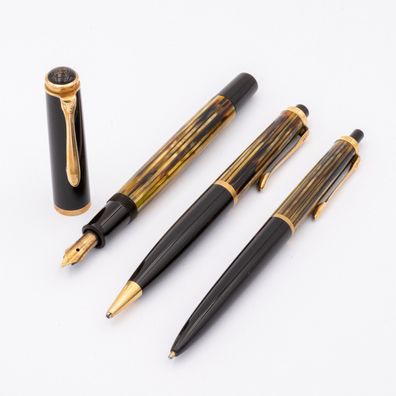 Pelikan Schildpatt Braun Set Füller M 400 14K F Kugelschreiber 400 Bleistift 400