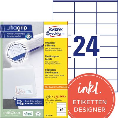 AVERY Zweckform Universal-Etiketten, 70 x 36 mm, weiá