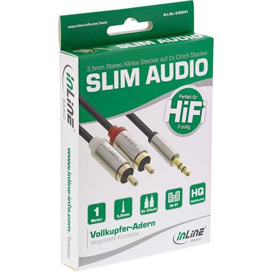 InLine® Slim Audio Kabel Klinke 3,5mm ST an 2x Cinch ST, 1m