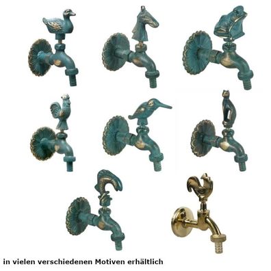 Nostalgie Gartenwasserhahn 1/2 Zoll grün patiniert diverse Tiere