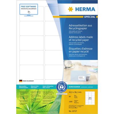 HERMA 10727 HERMA Universal-Etiketten Recycling, 63,5 x 38,1 mm, 80 Bl