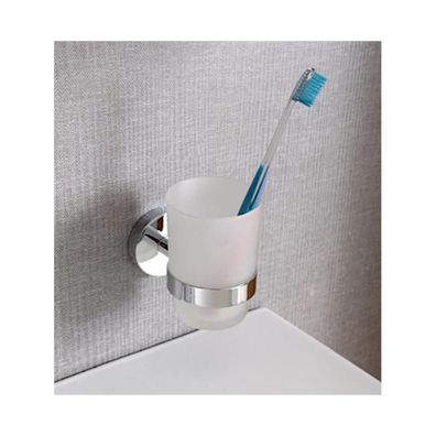 Milchglas-Zahnbürstenbecher inkl. Metall-Wandbefestigung, Chrom
