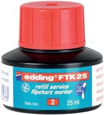 Edding 4-FTK25002 FTK 25 Nachfülltusche - für Flipchartmarker, 25 ml, rot