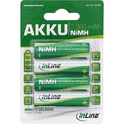 InLine® 1288 NiMH-Akku, Mignon (AA), 2350mAh, vorgeladen, im 4er Blister