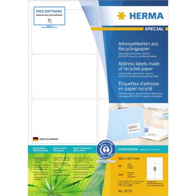 HERMA 10732 HERMA Universal-Etiketten Recycling, 99,1 x 67,7 mm