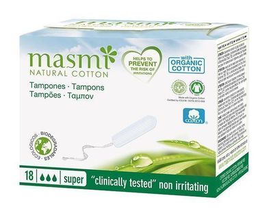 MasMI Natürliche Baumwolltampons Super, 18 Stück