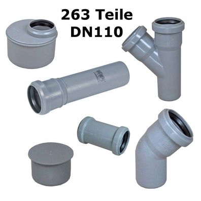 Valsir HT Paket DN110, 263 Stück Abwasserrohr, Abflussrohre, Bogen, Abzweig, Übergang