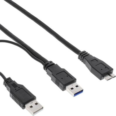 InLine® 35415Y USB 3.0 Y-Kabel, 2x A an Micro B, schwarz, 1,5m