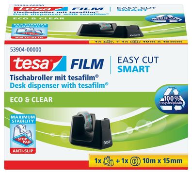 tesa® 53904-00000-00 Tischabroller Easy Cut® Smart ecoLogo® - inkl. 1 Rolle Klebef