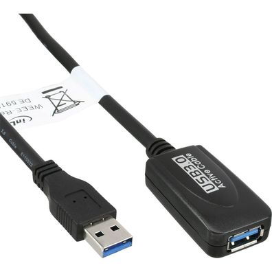 InLine® 35650 USB 3.0 Aktiv-Verlängerung, Stecker A an Buchse A, schwarz, 5m