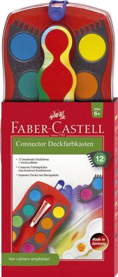 FABER-CASTELL 125030 Connector Farbkasten - 12 Farben, inkl. Deckweiß, rot