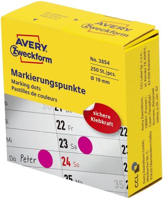 Avery Zweckform® 3854 3853 Markierungspunkte - Ø 19 mm, Spender mit 250 Etiketten,