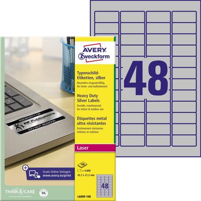 AVERY Zweckform Typenschild-Etiketten, 45,7 x 21,2mm, silber