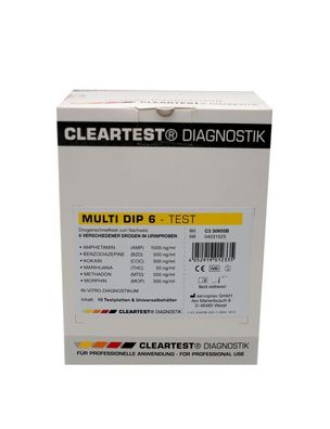 Cleartest Multi Dip Drogen Urintest Nachweis von 6 Drogen in Urinproben 10 Tests
