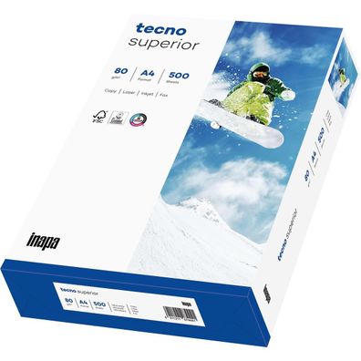 inapa 2100011536 Kopierpapier tecno® superior - A4, 80 g/qm, weiß, 500 Blatt