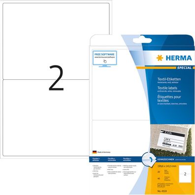 HERMA Textil/Namensetiketten A4 199,6x143,5mm weiß 40St