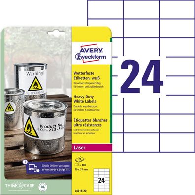 AVERY Zweckform wetterfeste Etiketten, 70 x 37 mm, weiá