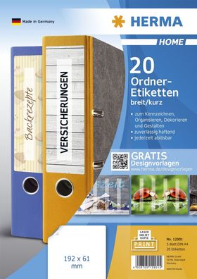 HERMA HOME Ordnerr?cken-Etiketten, 192 x 62 mm, weiá