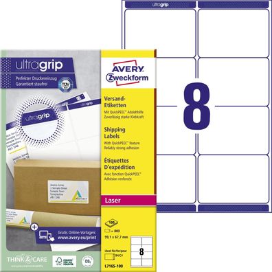 Avery Zweckform® L7165-100 L7165-100 Versandetiketten - 99,1x67,7 mm, 800 Stück, weiß