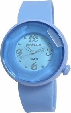 Analog Damenuhr Armbanduhr Silikonband blau Quartzwerk großes Gehäuse 45 mm blau