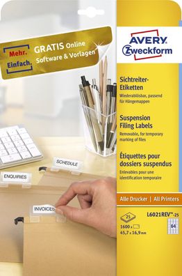 Avery Zweckform® L6021REV-25 L6021REV-25 Sichtreiter-Etiketten, 45,7 x 16,9 mm,