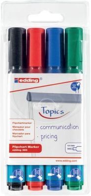 Edding 4-3804S Flipchartmarker nachfüllbar ca. 1,5 - 3 mm 4 Farben Etui