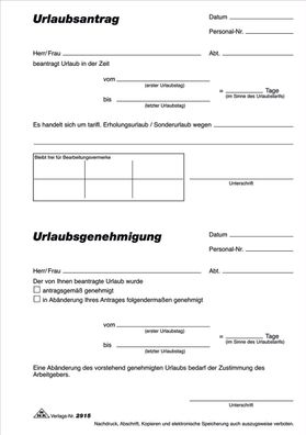 RNK Verlag 2915 Urlaubsantrag - Block, 50 Blatt, DIN A5